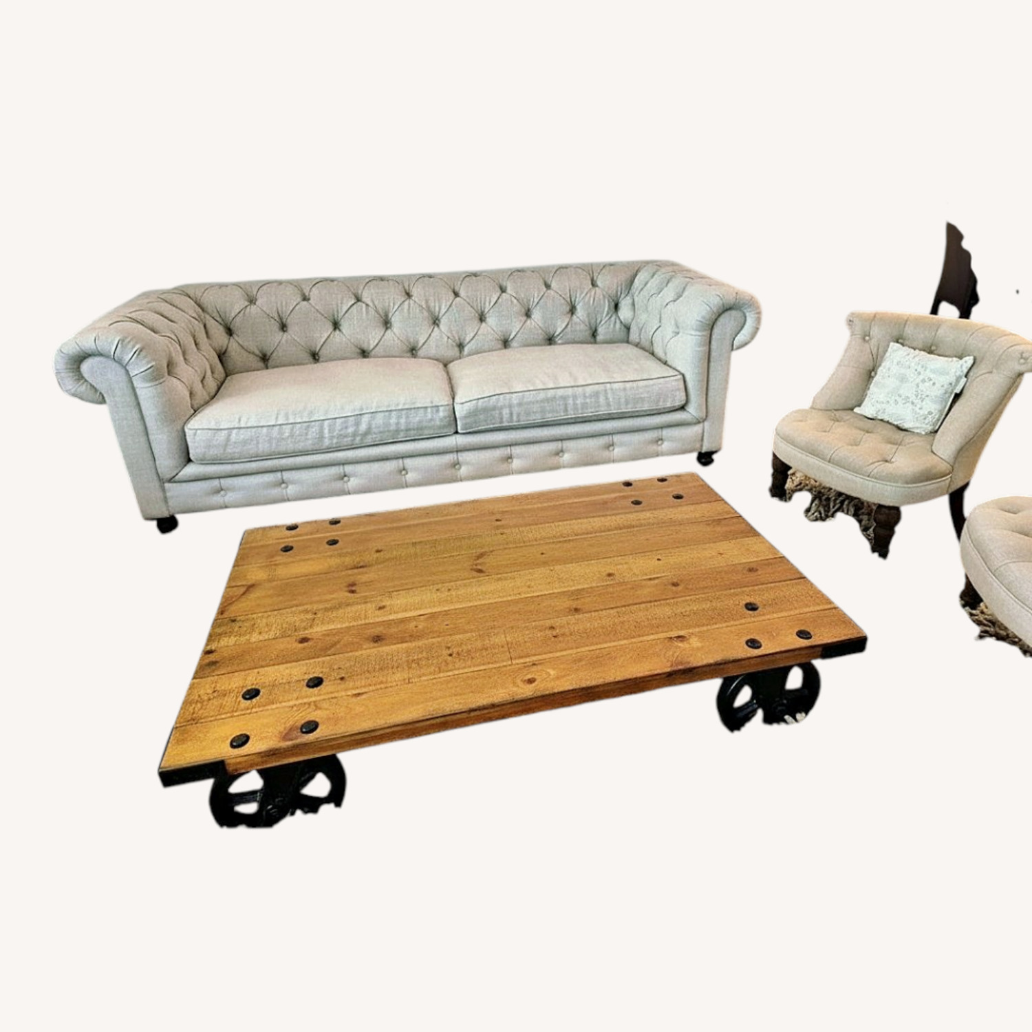 Pottery Barn Wheel Natural Coffee Table - image-4
