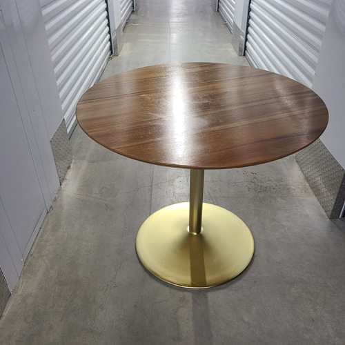 Used Walborn Wood & Round Metal Base Dining Table for sale on AptDeco