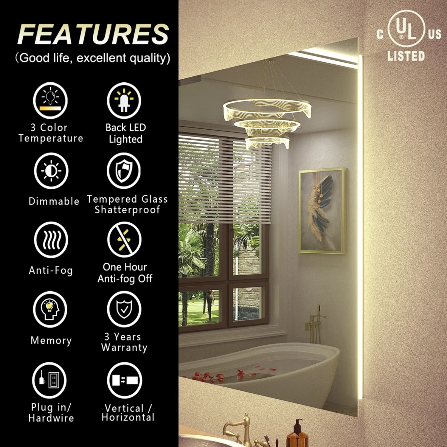 LED Anti-Fog Tempered Glass Vanity Mirror - image-2