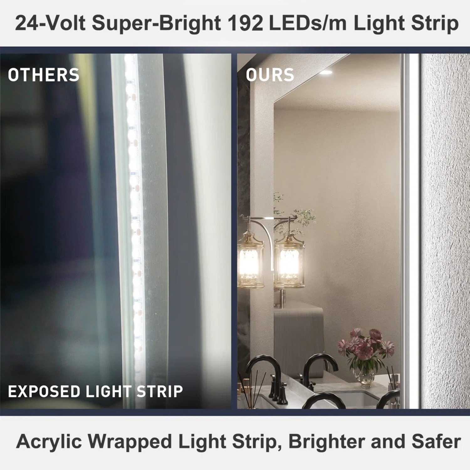 LED Anti-Fog Tempered Glass Vanity Mirror - image-5