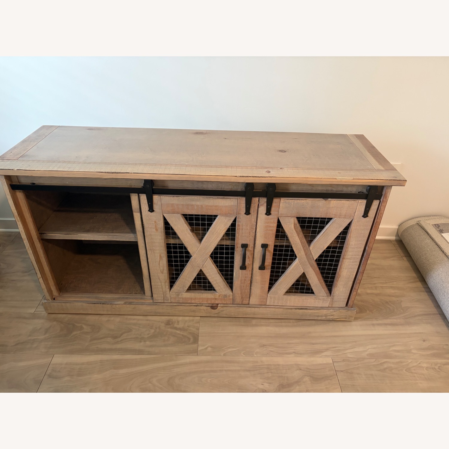 Natural Wood Credenza With Sliding Barn Doors - image-2