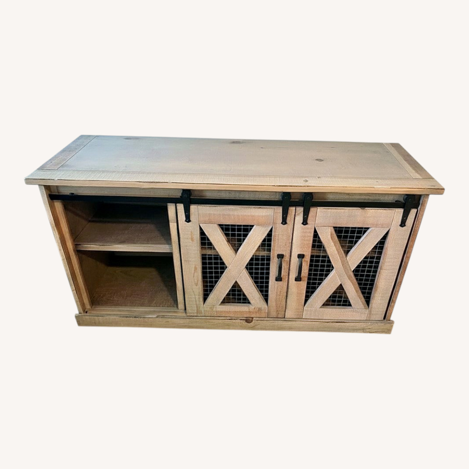 Natural Wood Credenza With Sliding Barn Doors - image-0