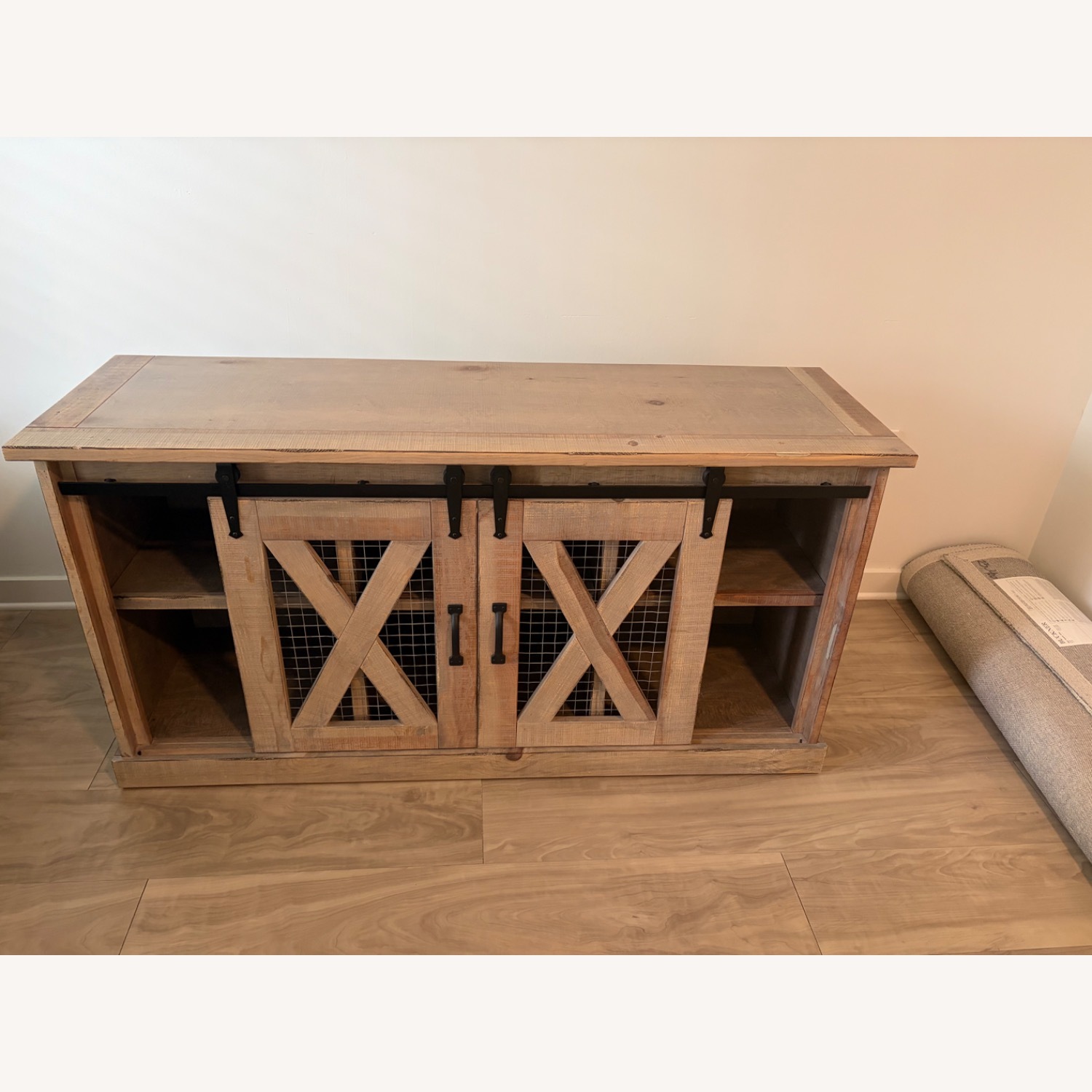 Natural Wood Credenza With Sliding Barn Doors - image-4