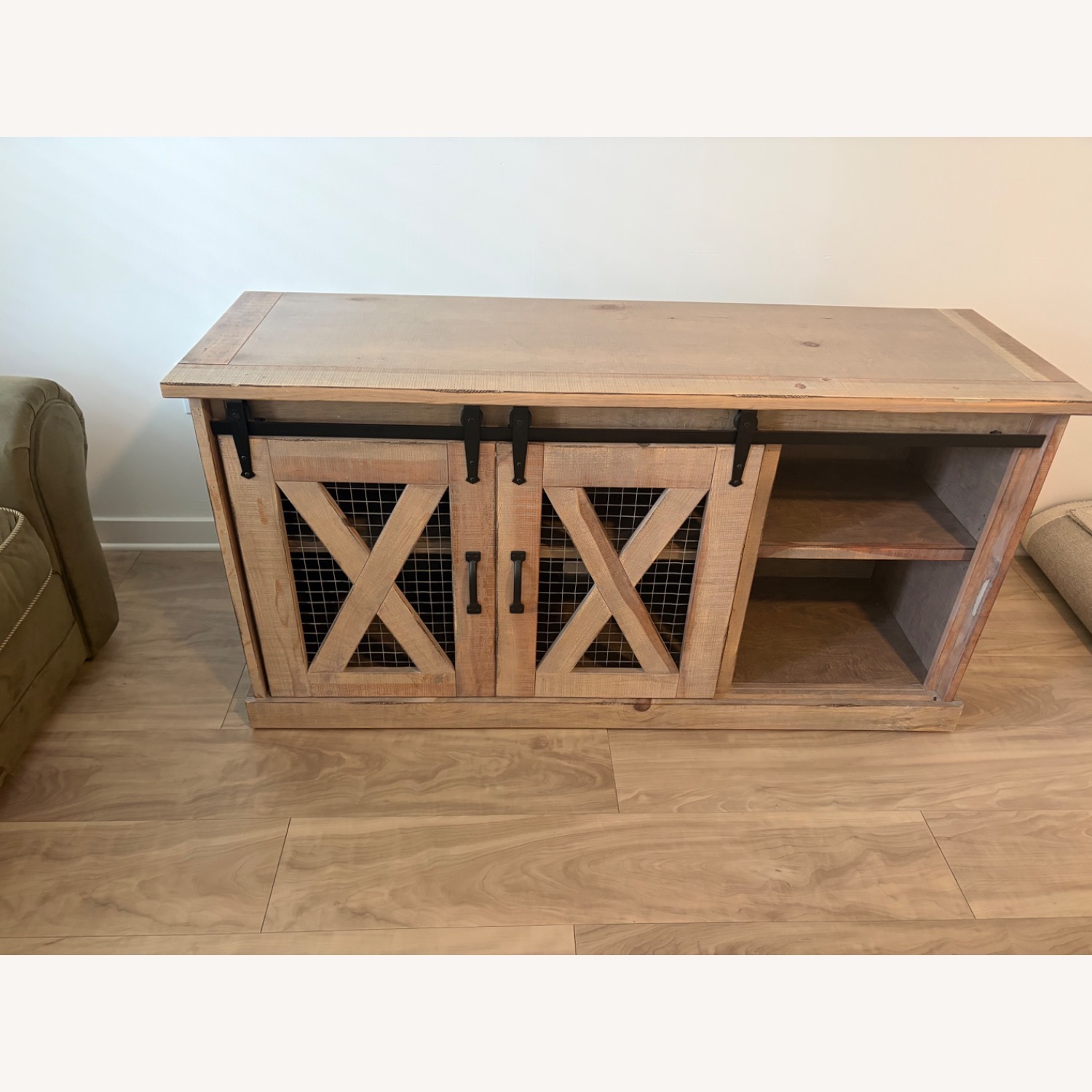 Natural Wood Credenza With Sliding Barn Doors - image-3