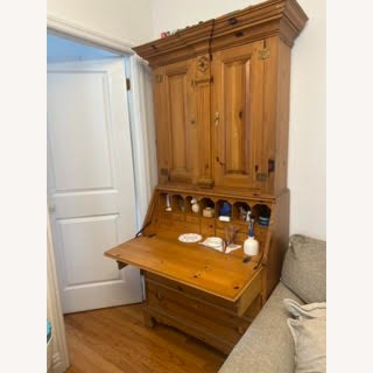 Natural Wood Secretary Desk - image-2