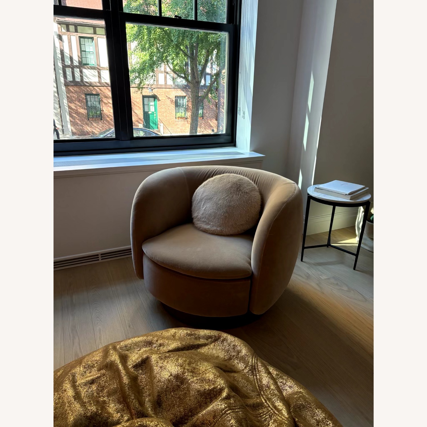 CB2 Muir Light Brown Velvet Armchair - image-4