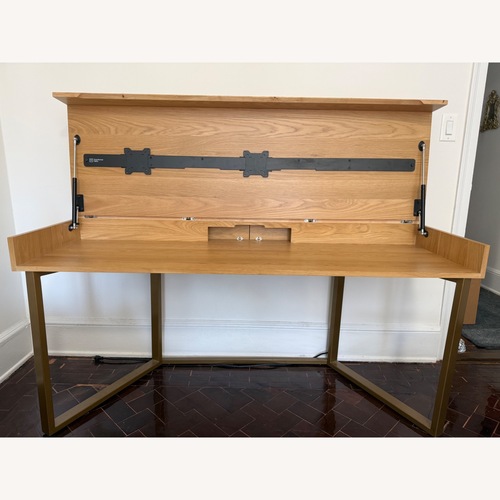 Used Transformer Table - Table to Desk (Oak and Metal) for sale on AptDeco