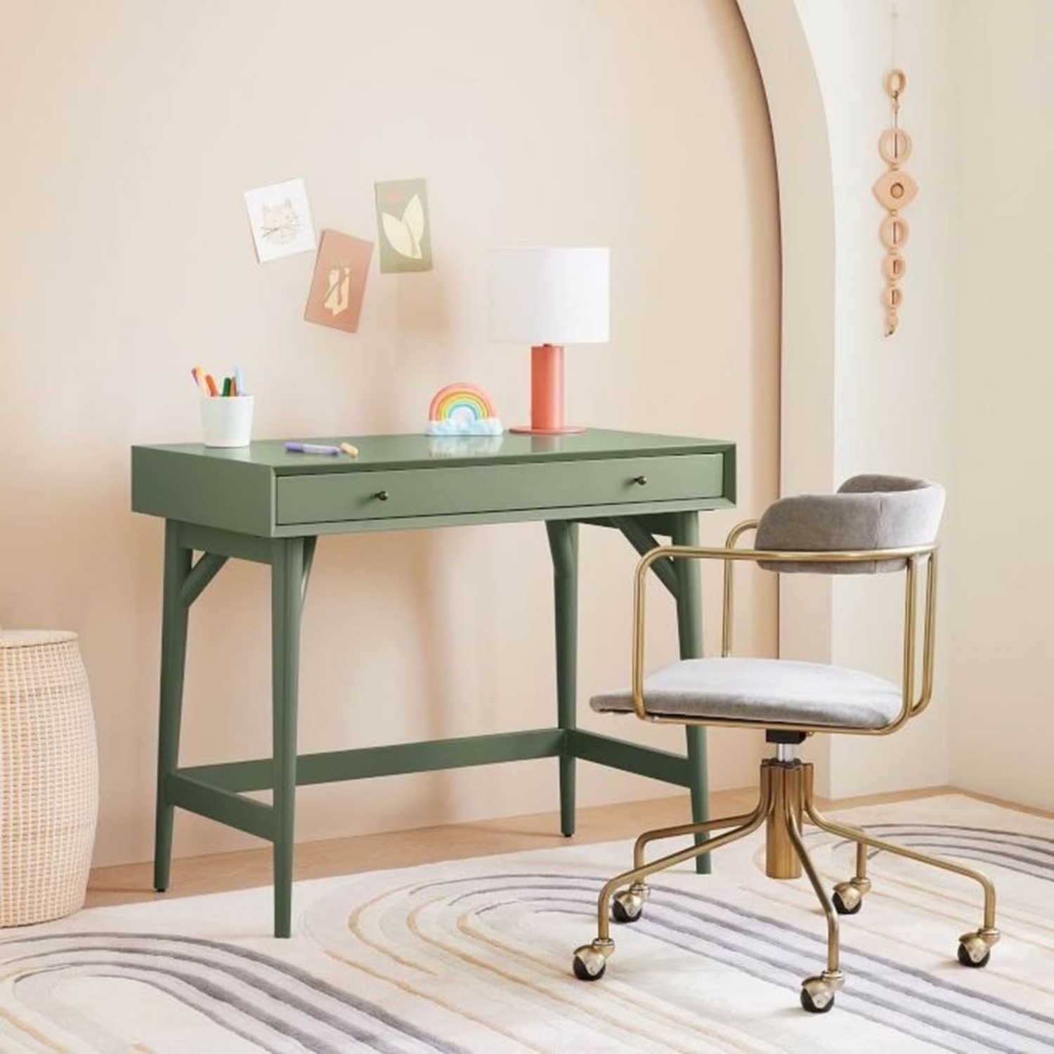 West Elm Mid Century Green Wood Desk - image-1