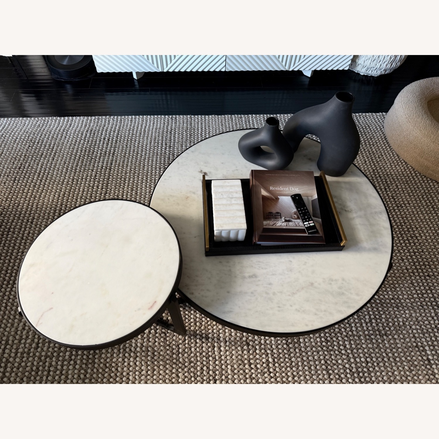 West Elm Mina 34” White Marble Coffee Table - image-3