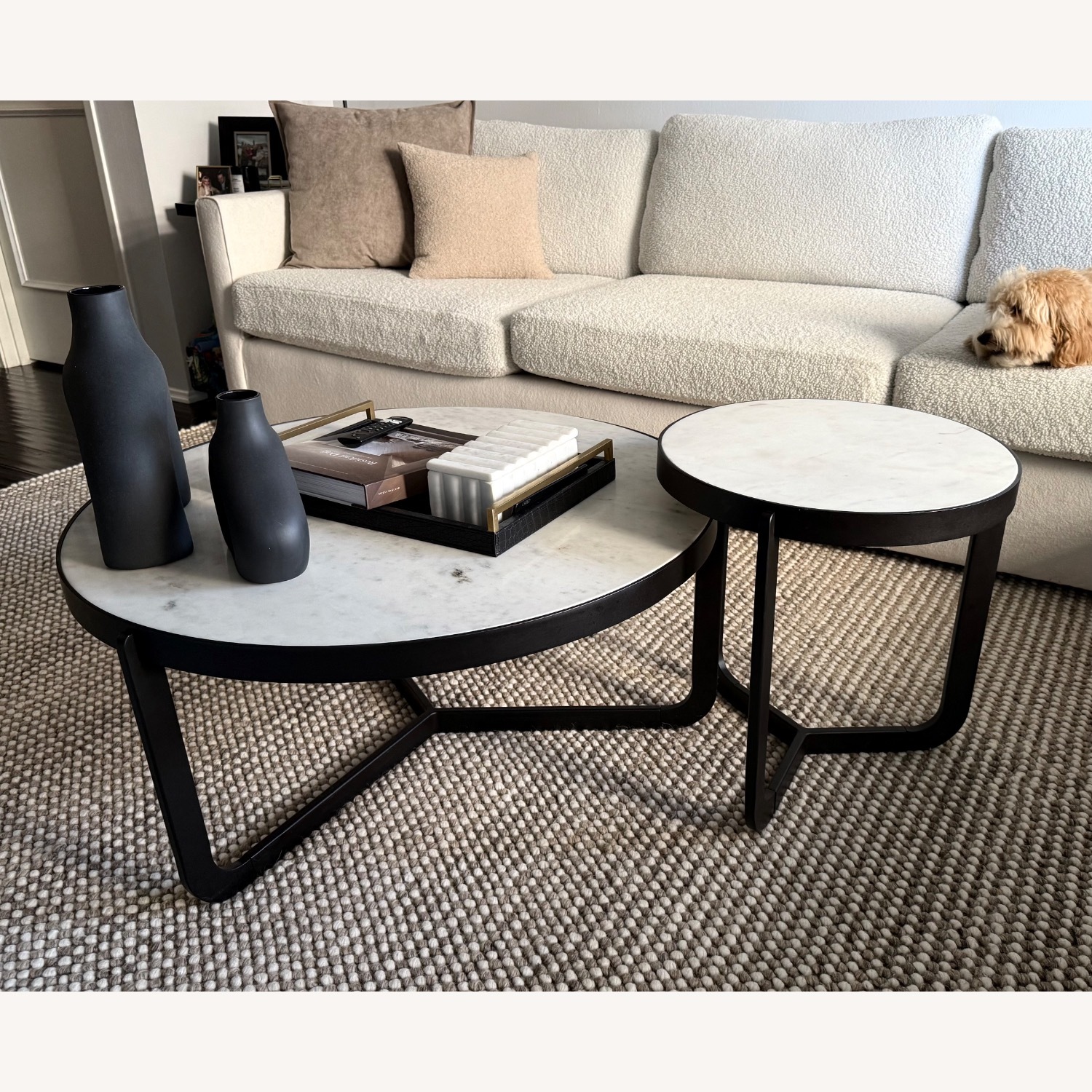 West Elm Mina 34” White Marble Coffee Table - image-2