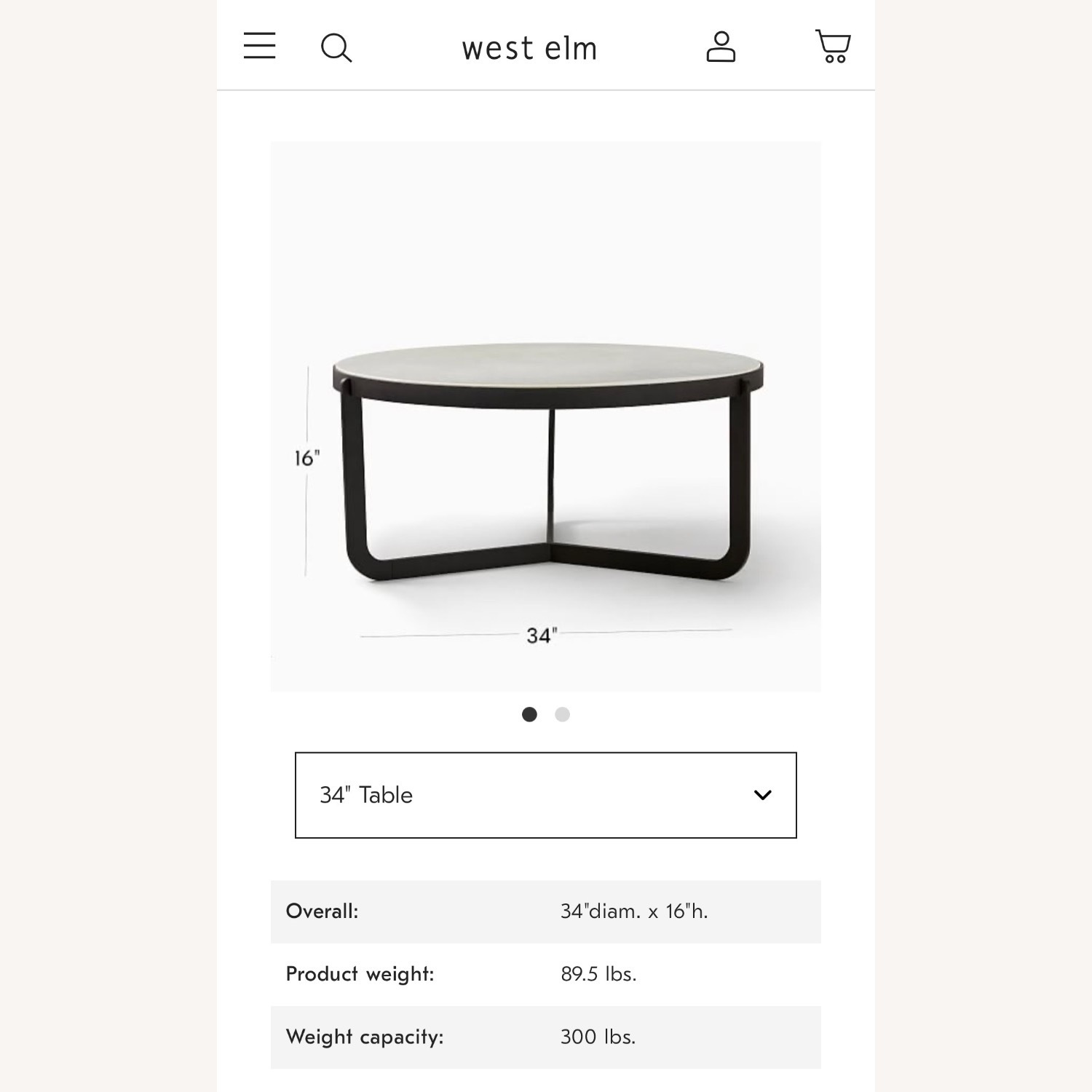 West Elm Mina 34” White Marble Coffee Table - image-4
