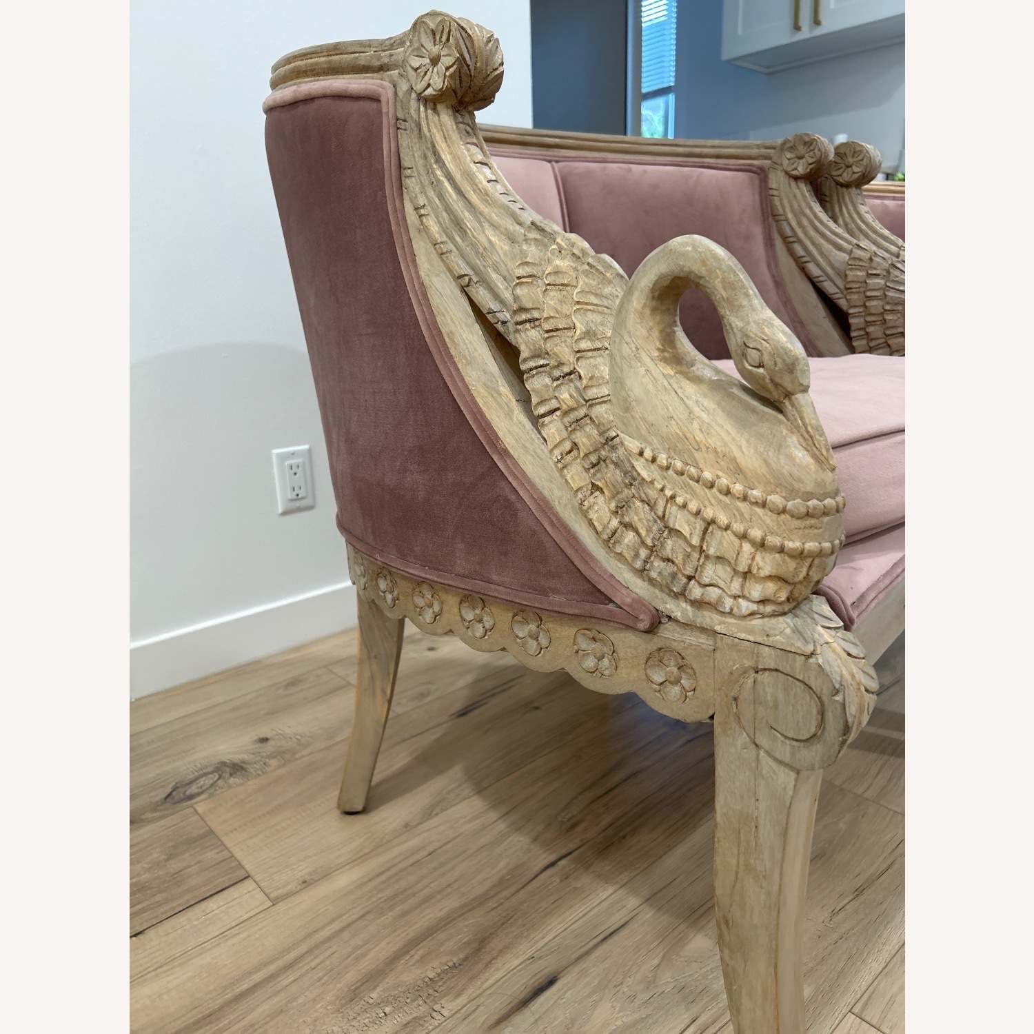 Pair of Two Vintage Swan Armchairs in Velvet Blush - image-3
