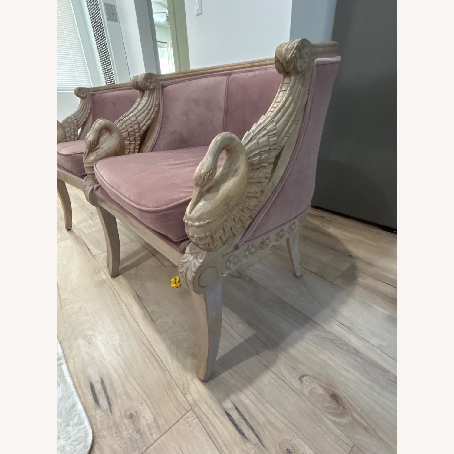 Pair of Two Vintage Swan Armchairs in Velvet Blush - image-6