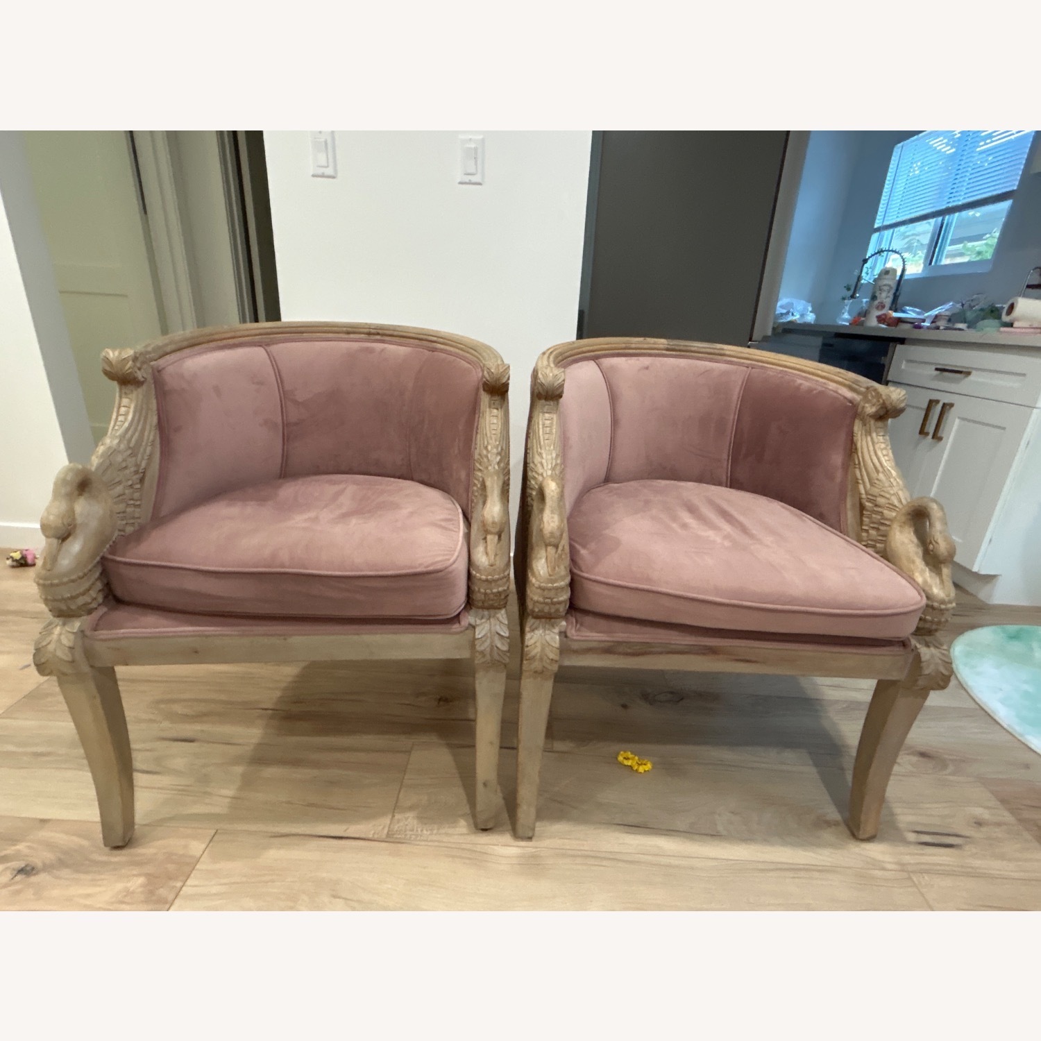 Pair of Two Vintage Swan Armchairs in Velvet Blush - image-1