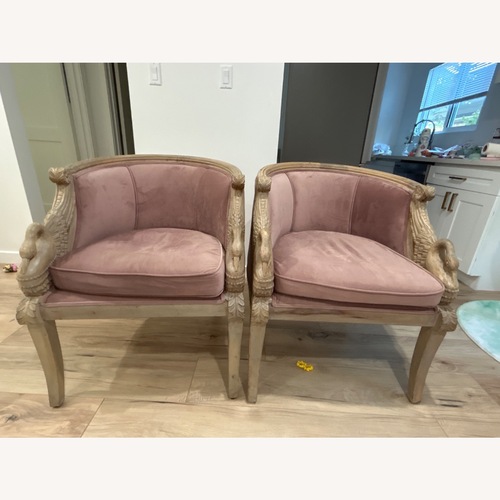 Used Pair of Two Vintage Swan Armchairs in Velvet Blush for sale on AptDeco
