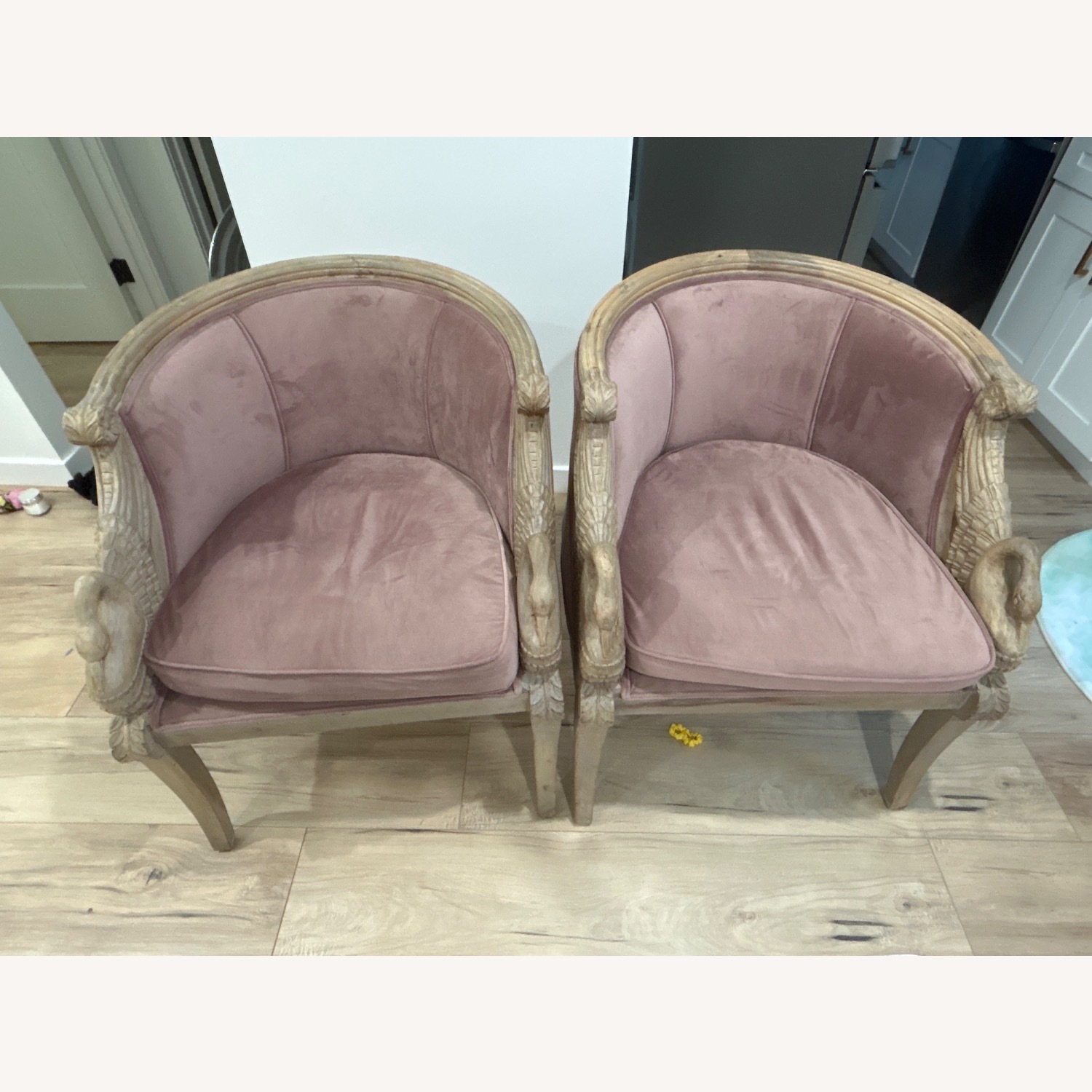 Pair of Two Vintage Swan Armchairs in Velvet Blush - image-2