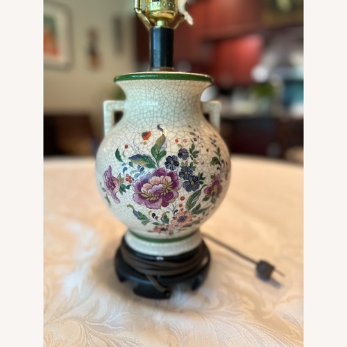 Used Vintage Crackle Glazed Floral Table Lamp for sale on AptDeco