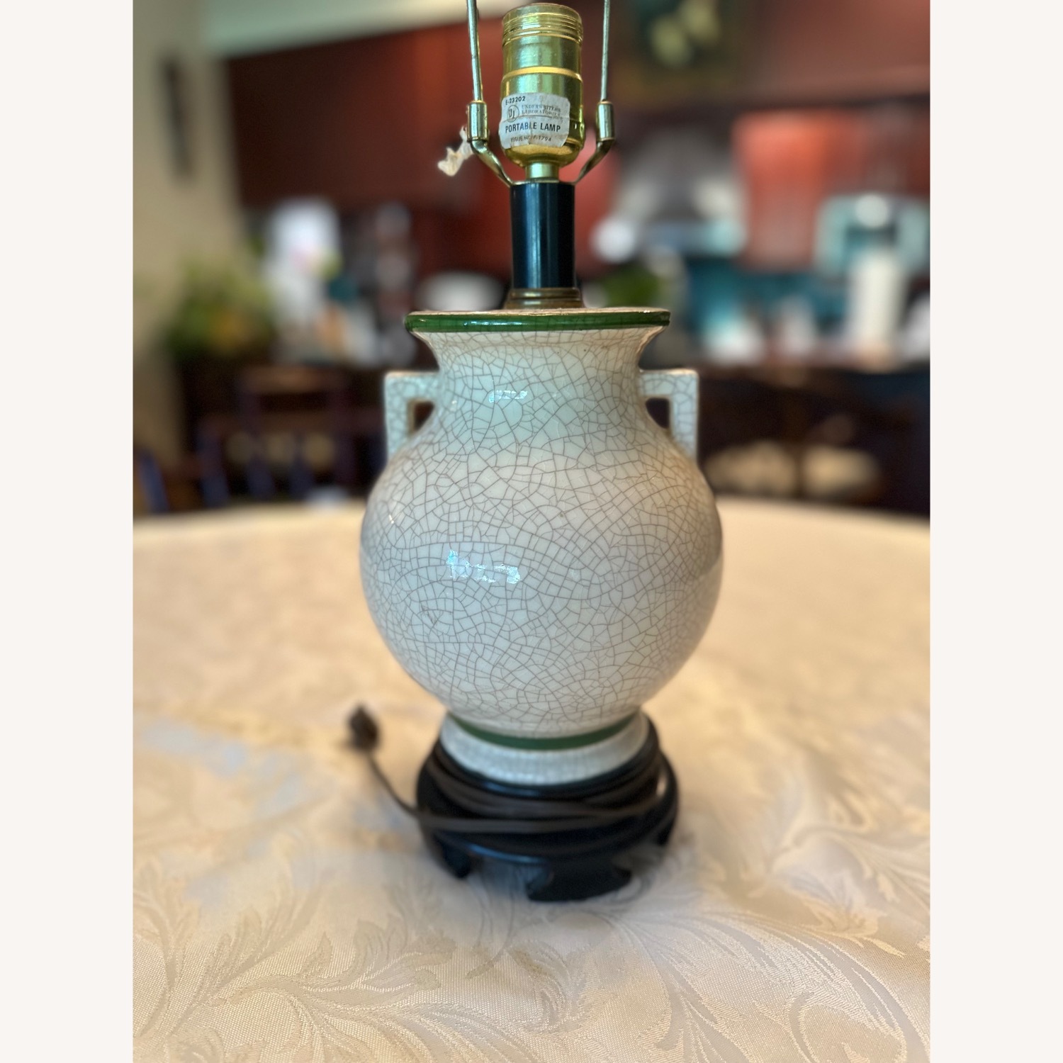 Vintage Crackle Glazed Floral Table Lamp - image-4