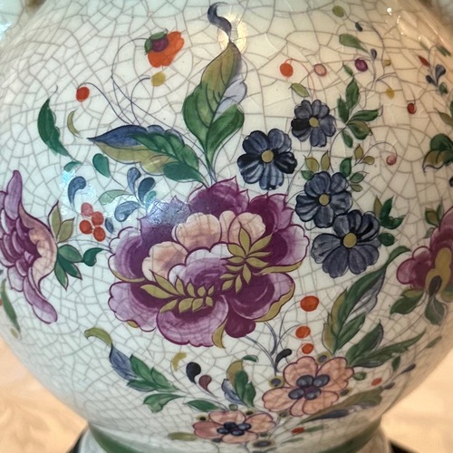 Used Vintage Crackle Glazed Floral Table Lamp for sale on AptDeco