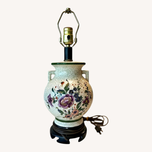 Used Vintage Crackle Glazed Floral Table Lamp for sale on AptDeco