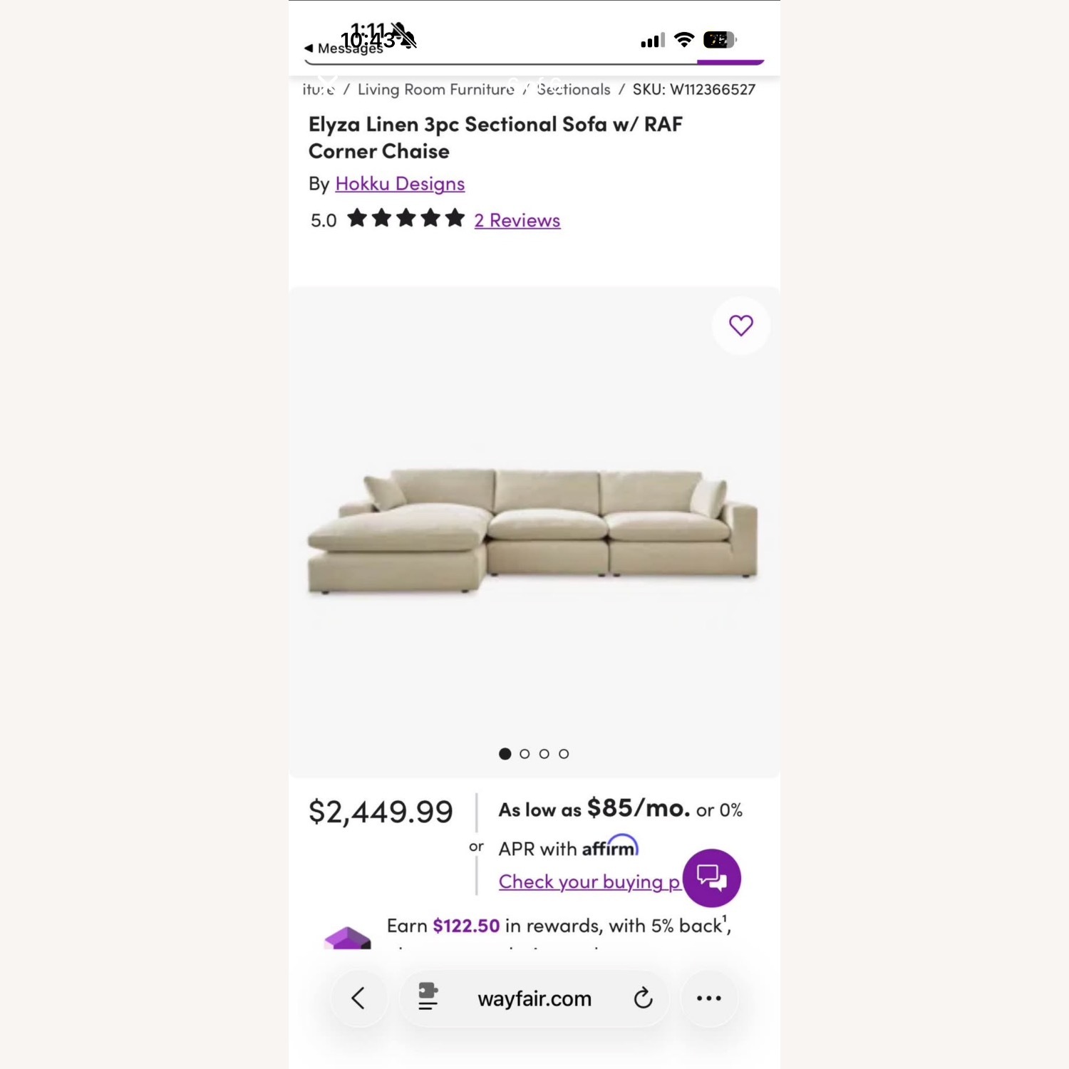 Elyza Linen 3pc Sectional Sofa w/ RAF Corner Chaise - image-4