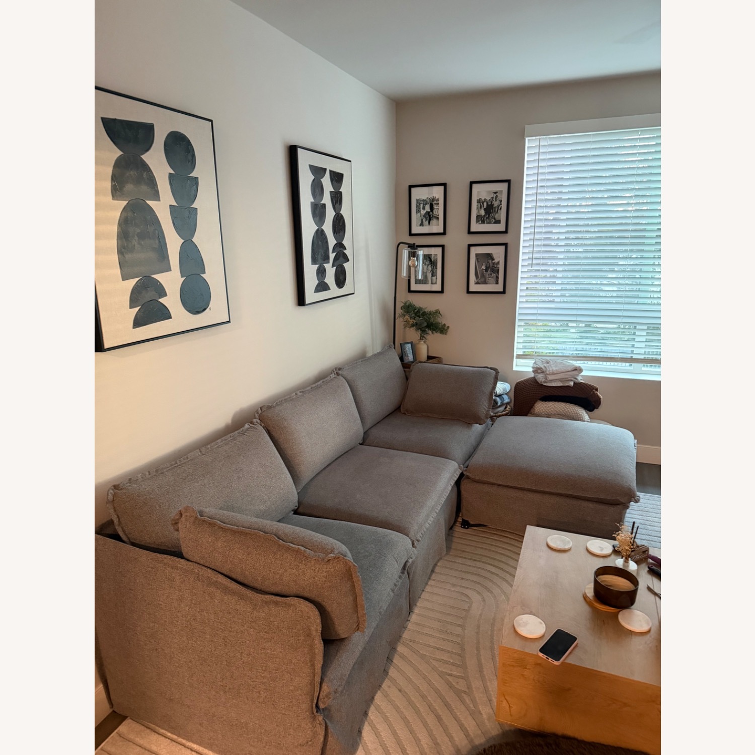 Anabei Light Gray Fabric 3+ Piece Sectional - image-2