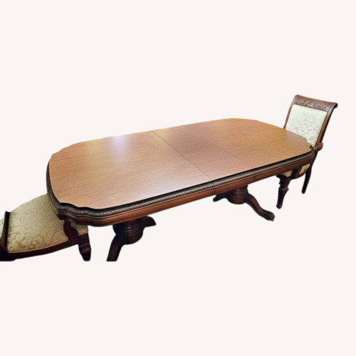 Used Real Wood Table/Chairs With 1 Leaf/Table Cover for sale on AptDeco
