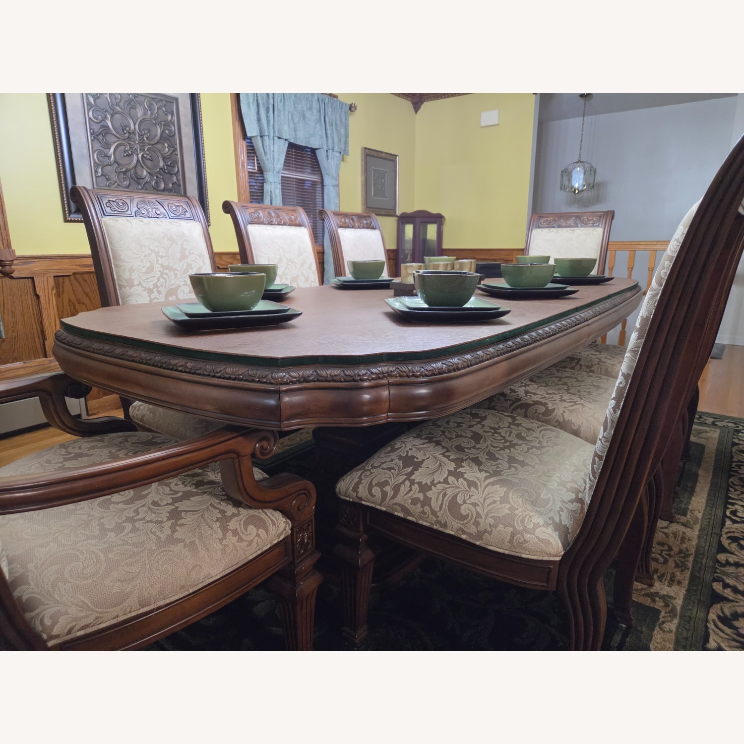 Real Wood Table/Chairs With 1 Leaf/Table Cover - image-2