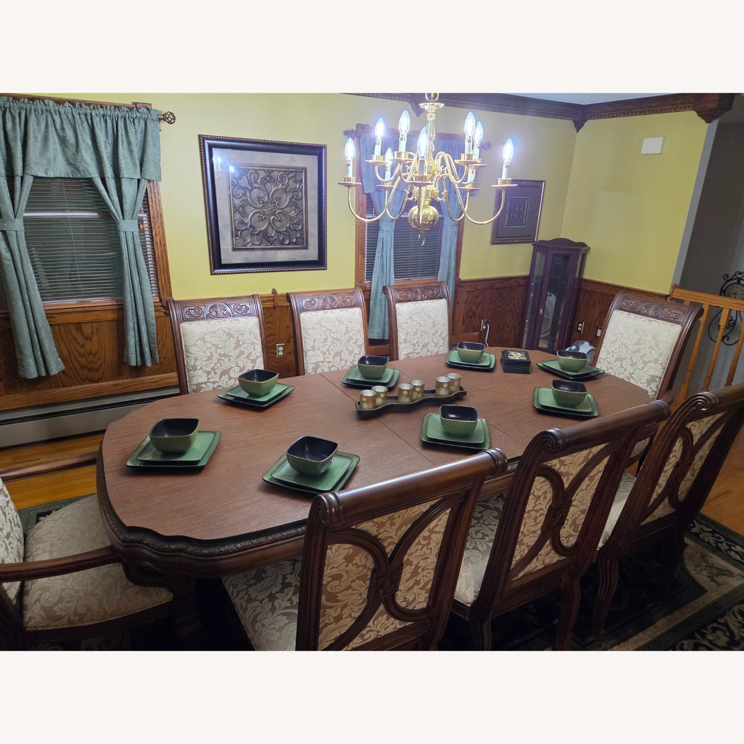 Real Wood Table/Chairs With 1 Leaf/Table Cover - image-1