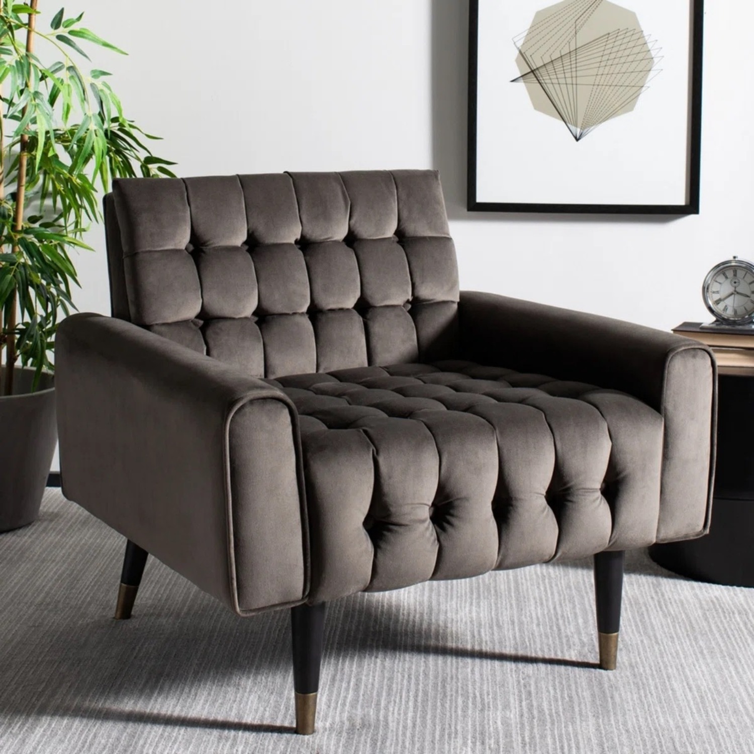 Safavieh Amaris Light Gray Velvet Accent Chair - image-1