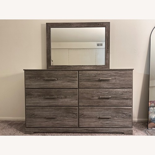 Used Modern Gray 6-Drawer Dresser with Matching Mirror for sale on AptDeco