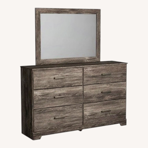 Used Modern Gray 6-Drawer Dresser with Matching Mirror for sale on AptDeco
