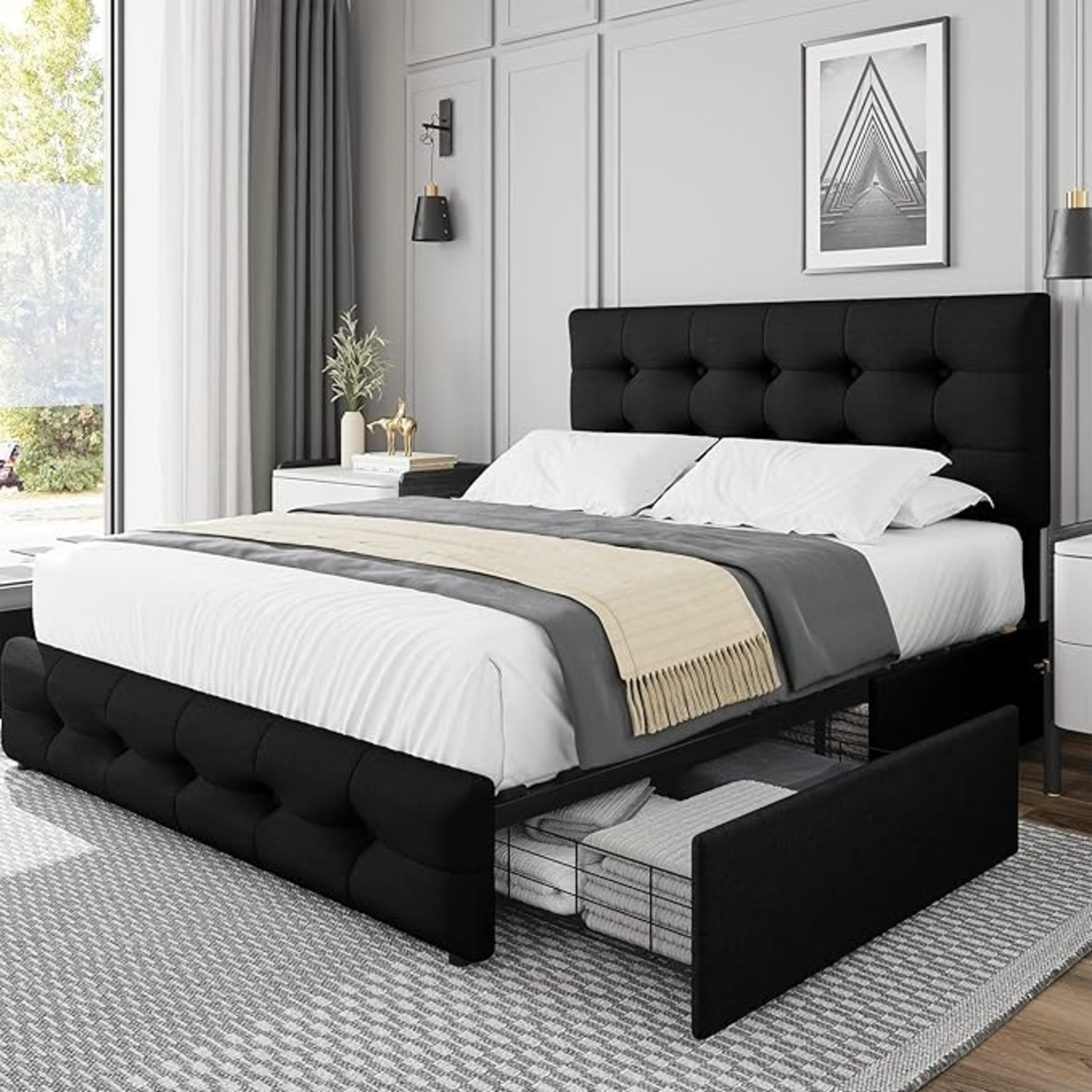Fabric Queen Bed with 4 drawers - image-5