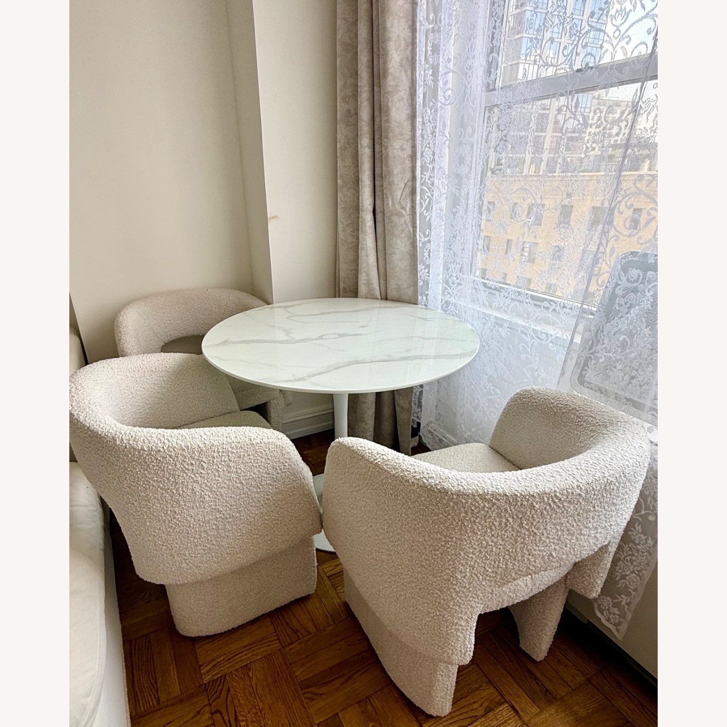 Meridiani White Boucle Dining Chairs - image-1