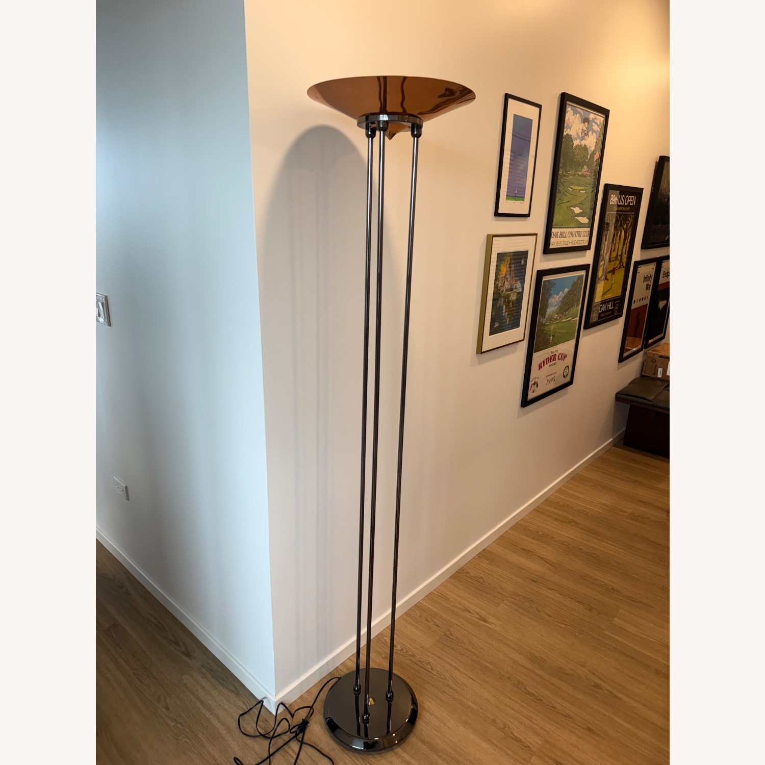 Vintage Copper & Chrome Torchiere Floor Lamp - image-3
