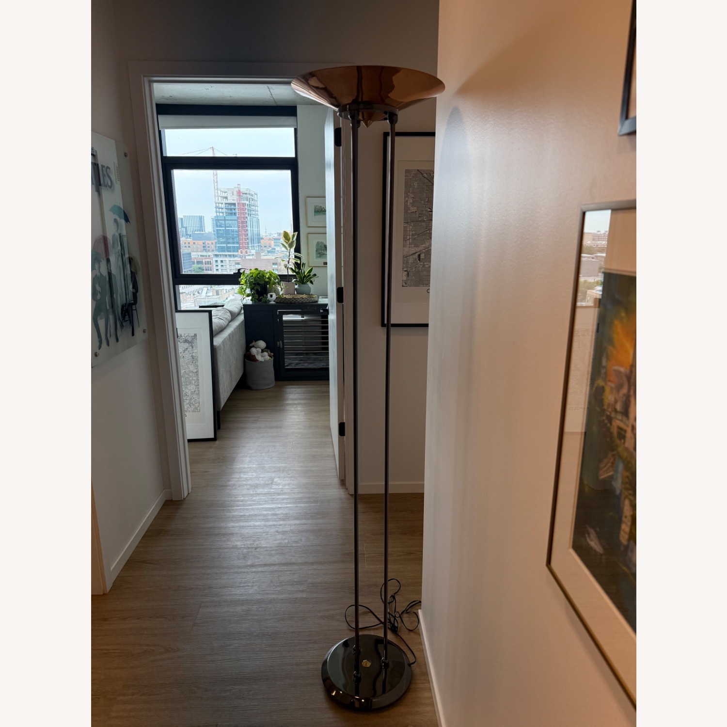 Vintage Copper & Chrome Torchiere Floor Lamp - image-2