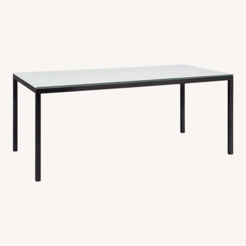 Used Room & Board Parsons Red Glass Dining Table for sale on AptDeco