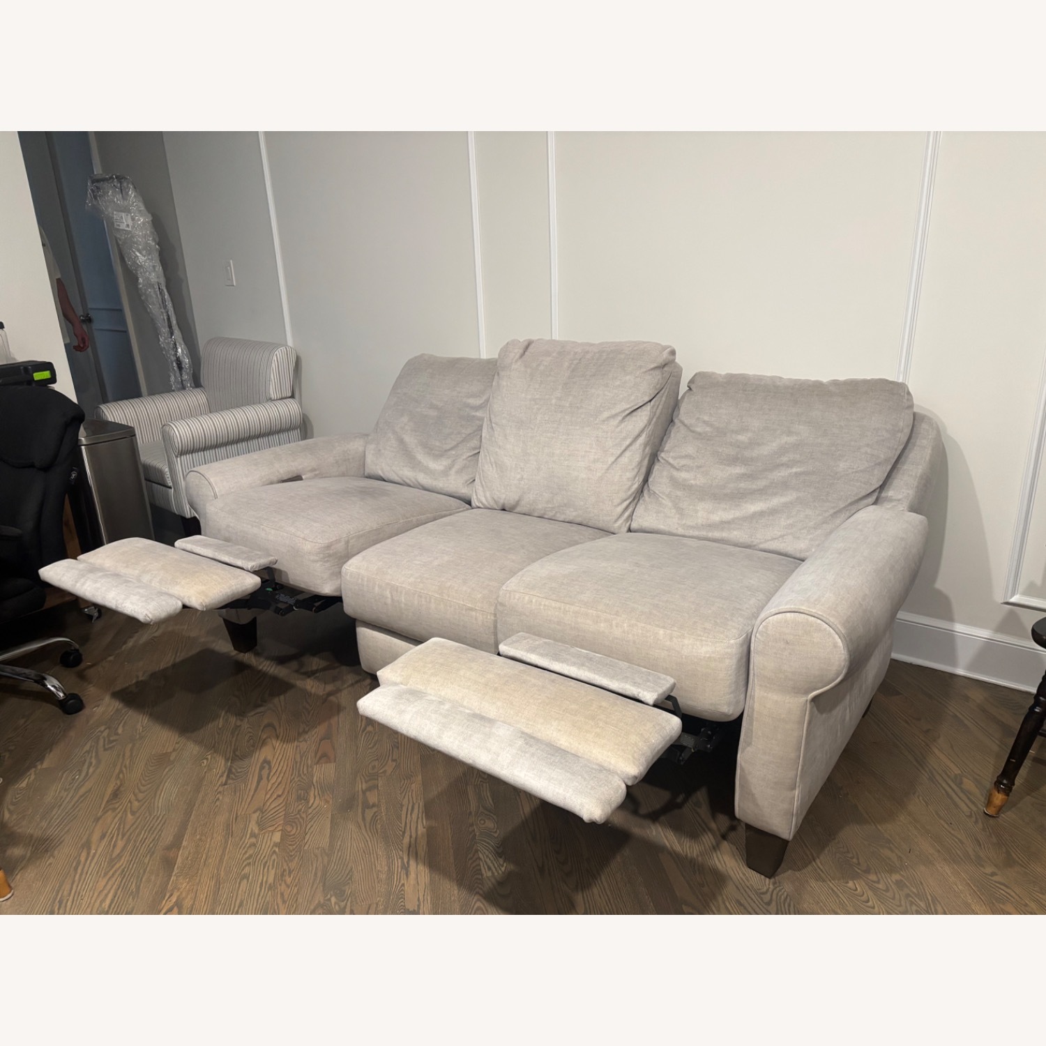 Ethan Allen Light Gray Fabric 3+ Seater Sofa - image-4