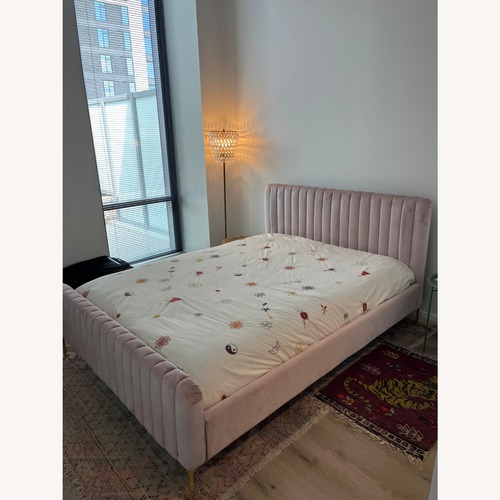 Used Urban Outfitters Marcella Pink Velvet Queen Bed for sale on AptDeco