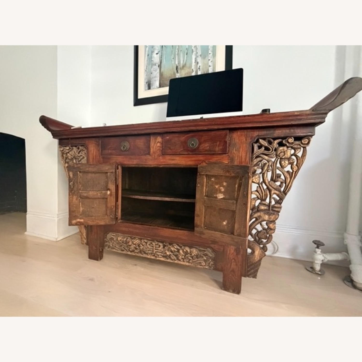 Vintage/Antique Finds Red Wood Side Table - image-2