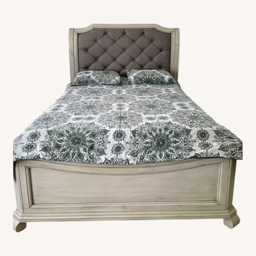 Used White Wood Queen Bed With Tufted Headboard for sale on AptDeco