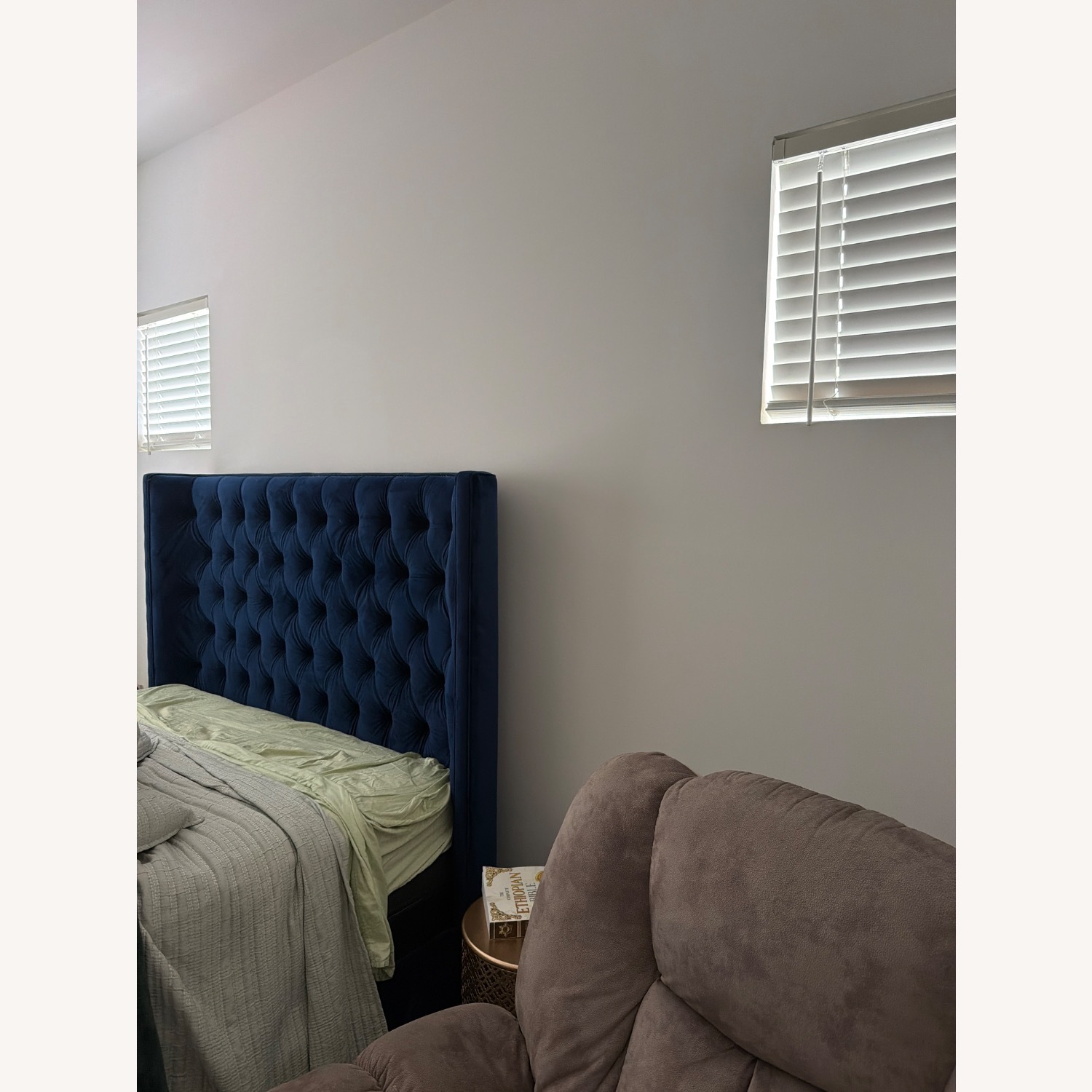 Blue Velvet Queen Bed - image-2