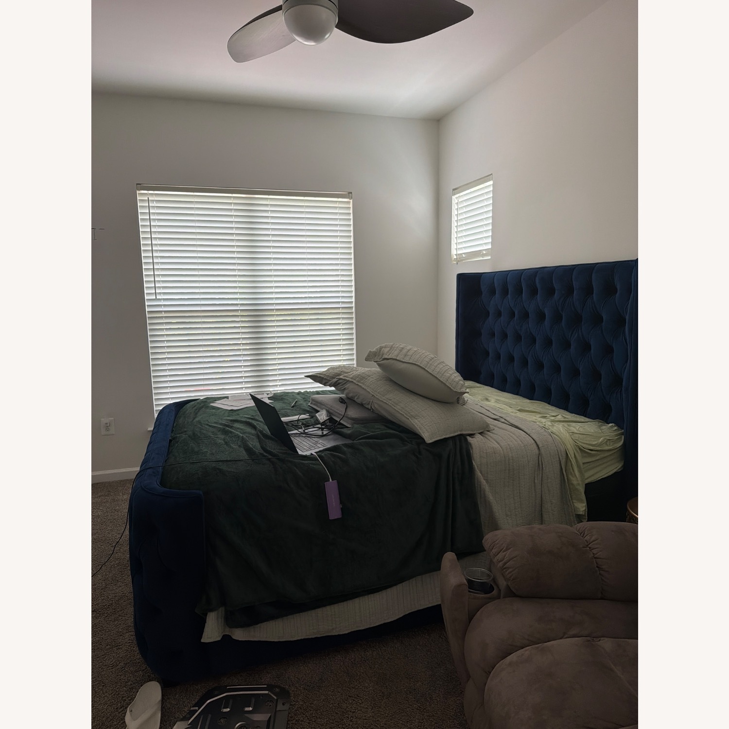 Blue Velvet Queen Bed - image-3