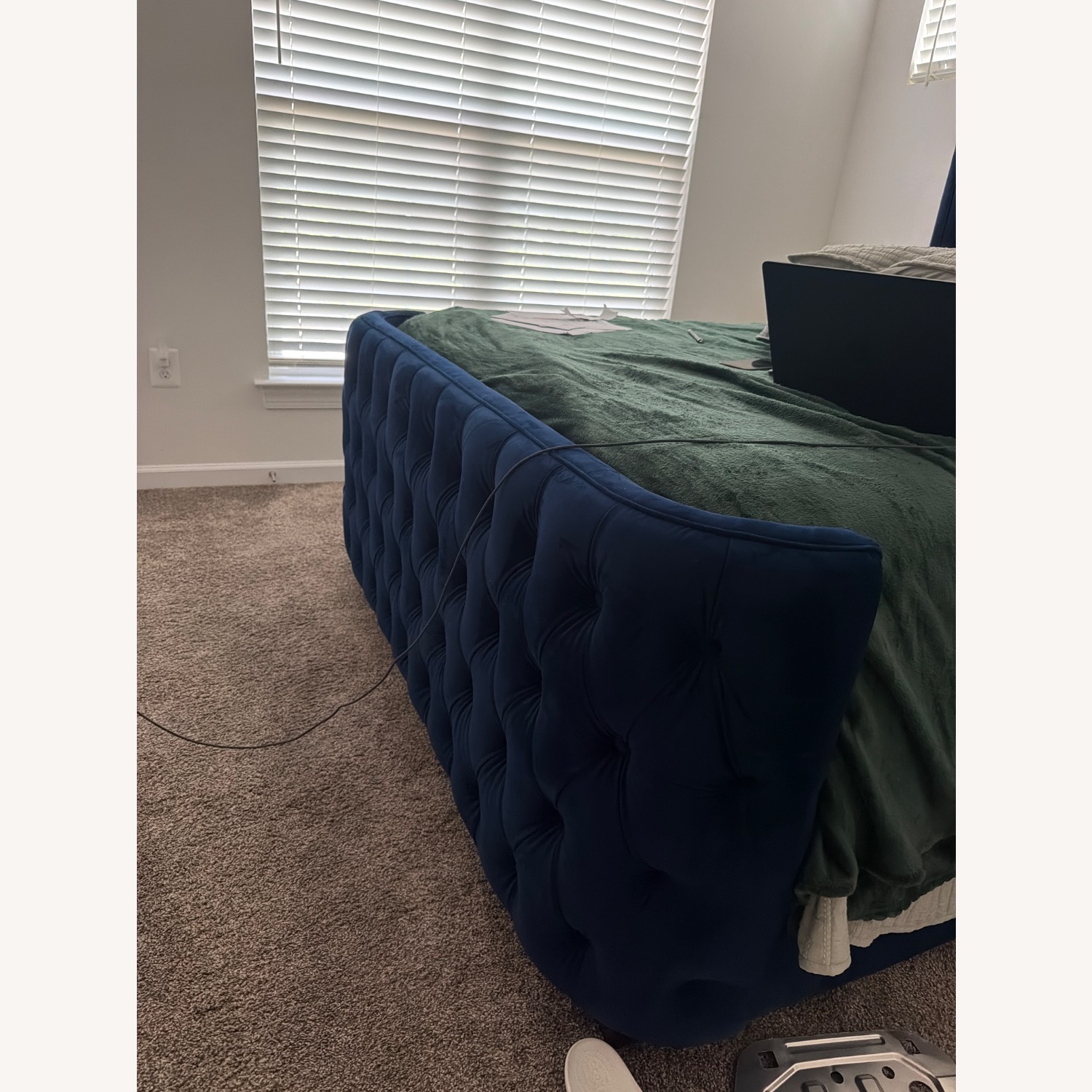 Blue Velvet Queen Bed - image-4