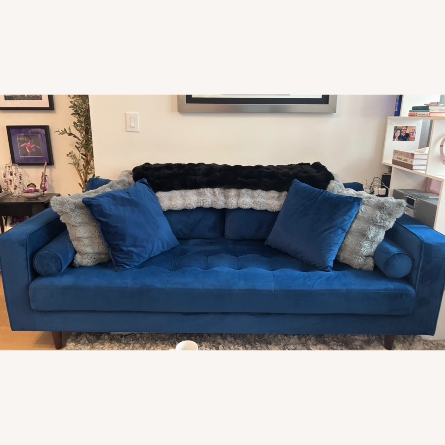 Modani Louis Royal Blue Velvet 3+ Seater Sofa - image-1
