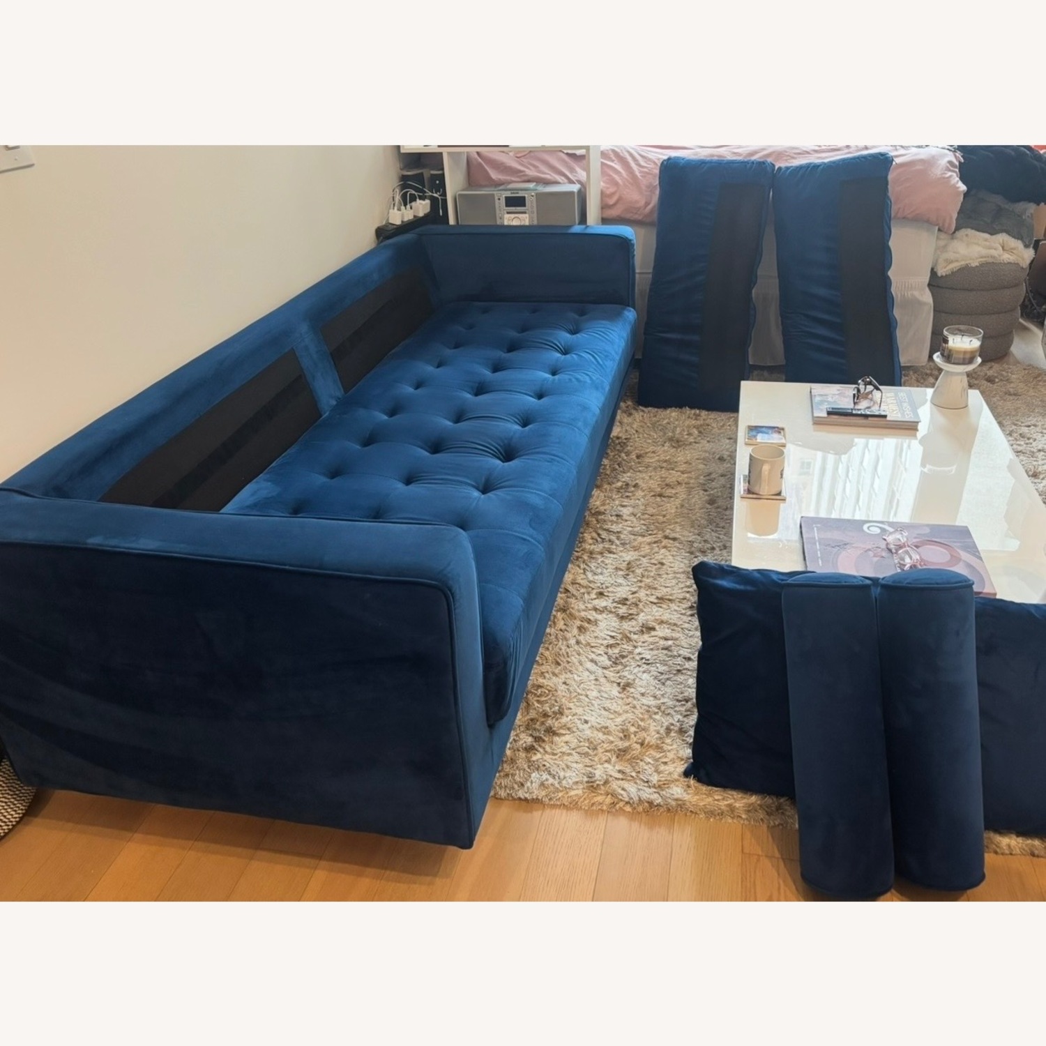 Modani Louis Royal Blue Velvet 3+ Seater Sofa - image-3