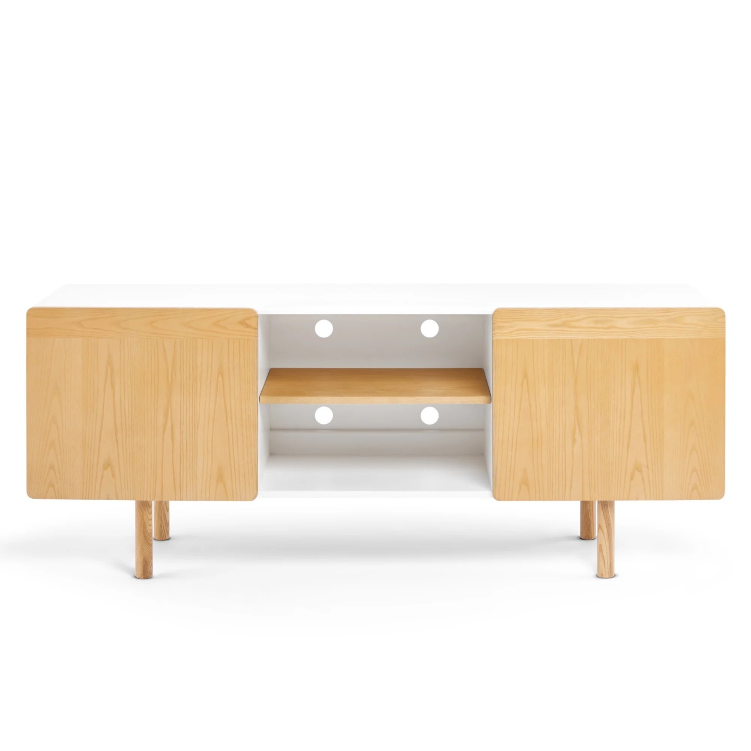 Poppin Cleo Natural Wood Media Storage - image-1