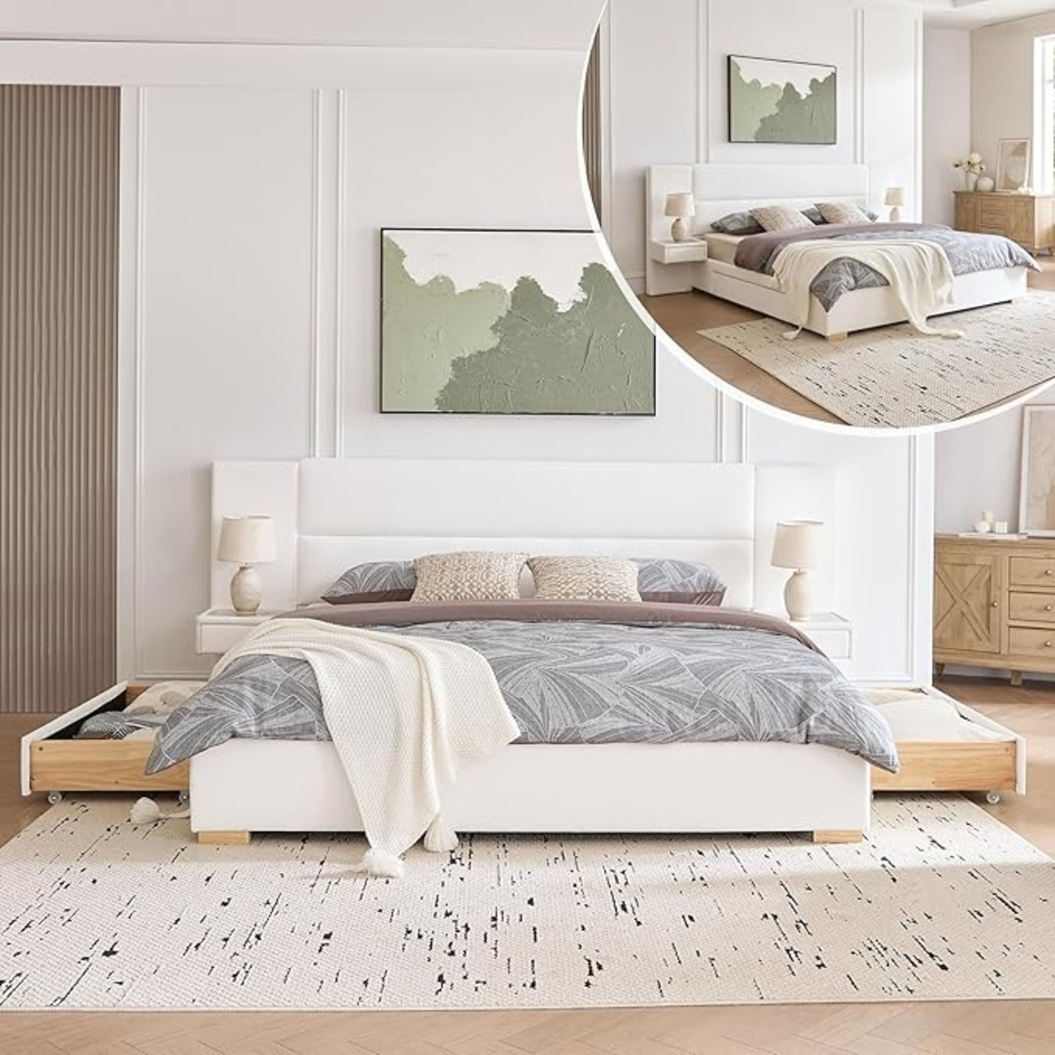 White Linen Queen Bed - image-5