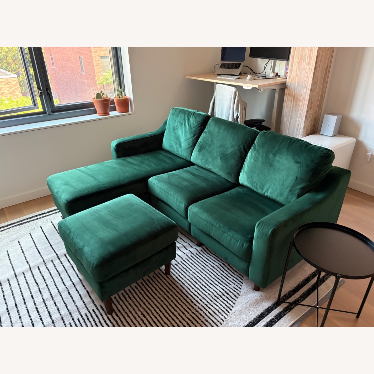 Cozey Green Velvet Sectional W Chaise and Ottoman - image-1