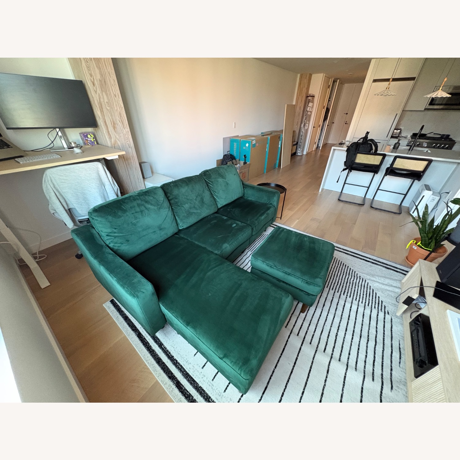 Cozey Green Velvet Sectional W Chaise and Ottoman - image-2